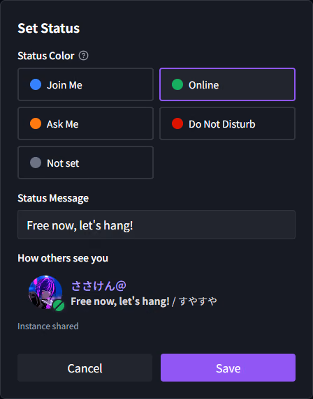 Group status settings screen